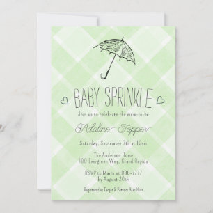 017 Moss Green Plaid Umbrella Baby Sprinkle Shower Invitation