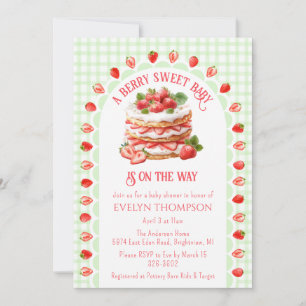 017 Moss Green Strawberry Shortcake Baby Shower Invitation