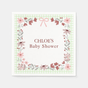 017 Moss Green Wildflower Bow Gingham Shower Napkin