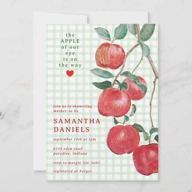 018 Grass Apple of Our Eye Gingham Baby Shower Invitation (Front)