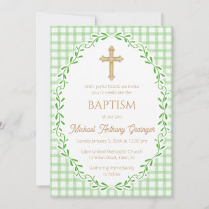 018 Grass Botanical Vine Ornate Cross Baptism Invitation