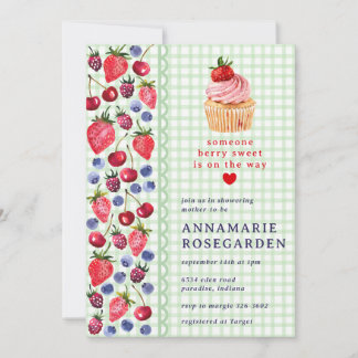 018 Grass Green Berry Patch Cupcake Baby Shower Invitation