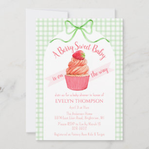 018 Grass Green Berry Sweet Strawberry Baby Shower Invitation