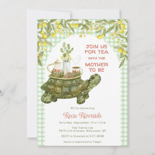 018 Grass Green Garden Tea Turtle Baby Shower Invitation