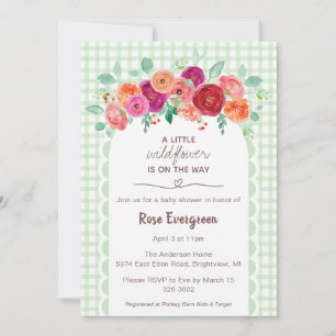 018 Grass Green Watercolor Wildflower Baby Shower Invitation