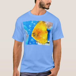018 Single Yellow Angelfish Watercolor Angelfish w T-Shirt