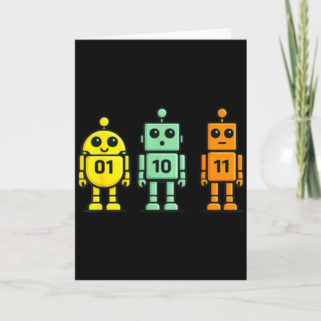 01 10 11 robot funny binary code robots 01 10 1101 card (Front)