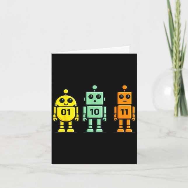 01 10 11 robot funny binary code robots 01 10 11 card (Front)