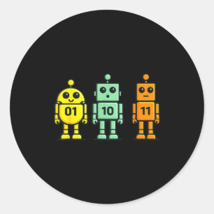 01 10 11 robot funny binary code robots 01 10 11 classic round sticker