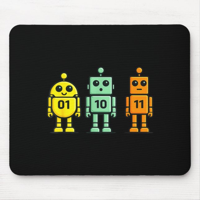 01 10 11 robot funny binary code robots 01 10 11 mouse mat (Front)