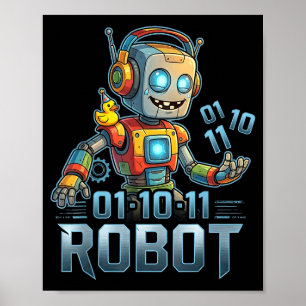 01 10 11 robot funny for men women kids poster