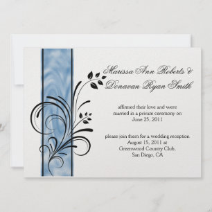 01 Black Floral Swirls Blue Stripe Post Wedding Invitation