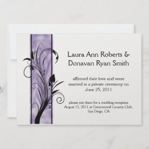 01 Black Floral Swirls Purple Stripe Post Wedding Invitation