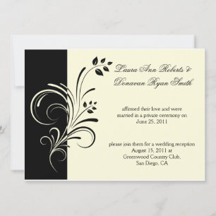 01 Black Ivory Cream Floral Swirls Post Wedding Invitation