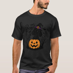 01 Boo Halloween Black Poodle Witch Hat Spooky Pum T-Shirt