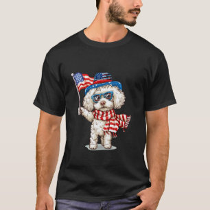 01 Poodle Dog Happy 4th of July American Flag USA T-Shirt