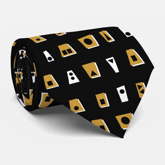 020216 - Gold Brown, White and Black on Black Tie (Rolled)