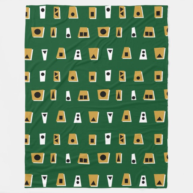 020216 - Gold Brown, White and Black on Dk Green Fleece Blanket (Front)