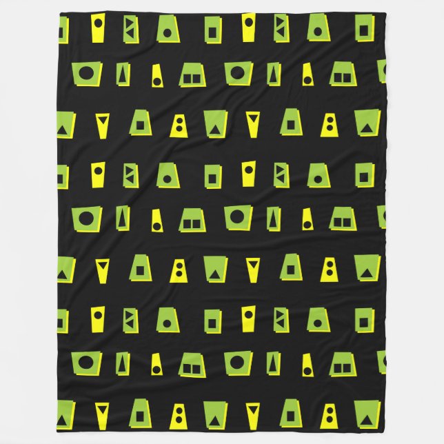 020216 - Green, Yellow and Black on Black Fleece Blanket (Front)