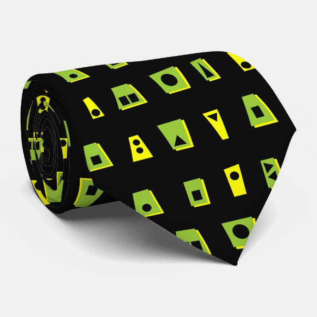 020216 - Green, Yellow and Black on Black Tie (Rolled)