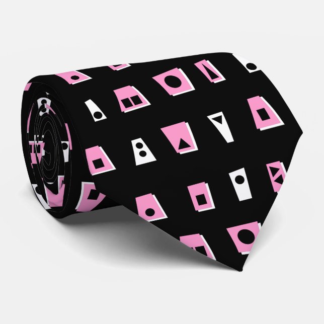 020216 - Pink, White and Black on Black Tie (Rolled)