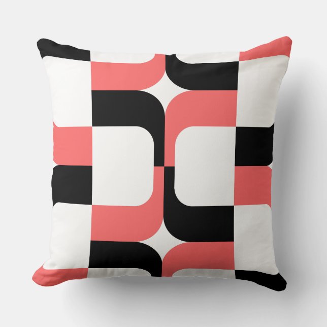 020614 - Black and Tropical Pink on White Cushion (Front)