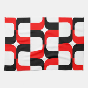 020614 - Red and Black on White Tea Towel