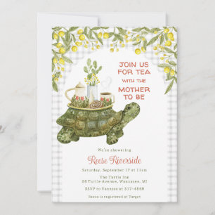 020 Fog Grey Green Garden Tea Turtle Baby Shower Invitation