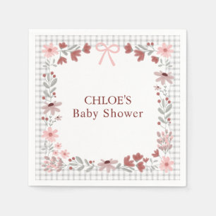 020 Fog Grey Wildflower Bow Gingham Shower Napkin