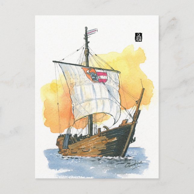 (025) Kogge Wissemara Mediaeval Sailboat Postcard (Front)