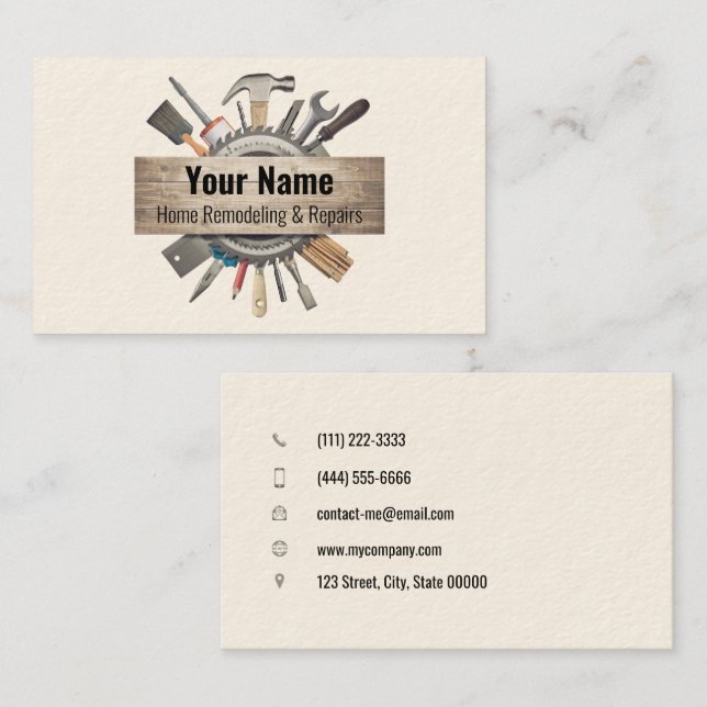 02-2021 Customisable handyman contractor tools v3 Business Card (Front/Back)