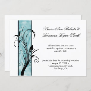 02 Black Floral Swirls Teal Stripe Post Wedding Invitation
