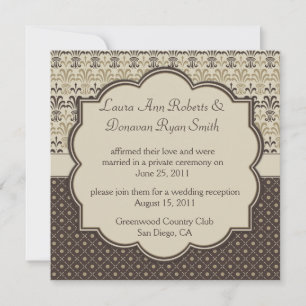 02 Brown Tan Cream Damask Dots Post Wedding Invitation