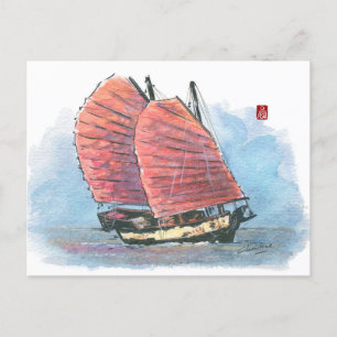(034) Traditional Junk Sailboats Postcard