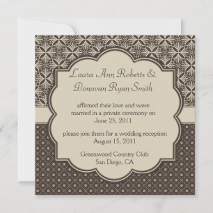 03 Brown Tan Damask and Dots Post Wedding Invitation
