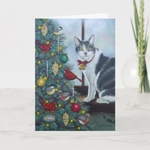 0417 Cat & Christmas Tree Greeting Card