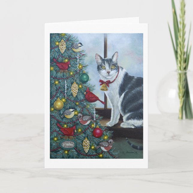 0417 Cat & Christmas Tree Greeting Card (Front)