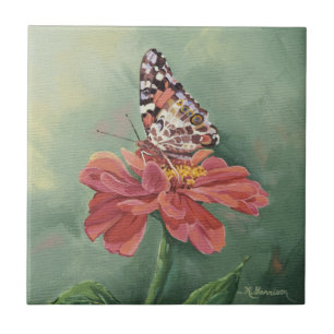 0461 Painted Lady Butterfly on Zinnia Tile