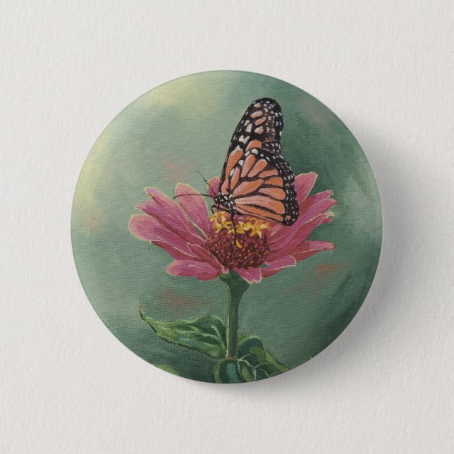 0465 Monarch Butterfly on Zinnia 6 Cm Round Badge (Front)