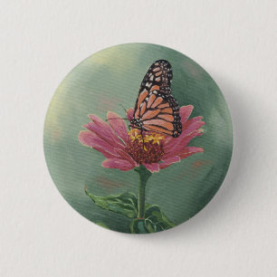0465 Monarch Butterfly on Zinnia 6 Cm Round Badge
