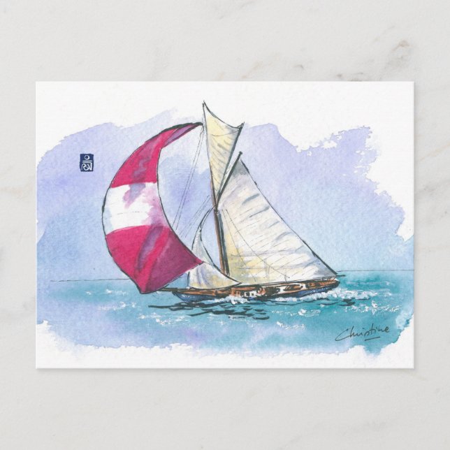 (049) Racing Sloop Sailboat Postcard (Front)