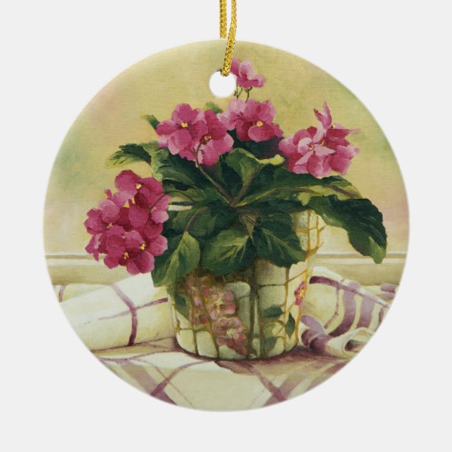 0511 African Violets in Mosaic Planter Ceramic Tree Decoration (Front)