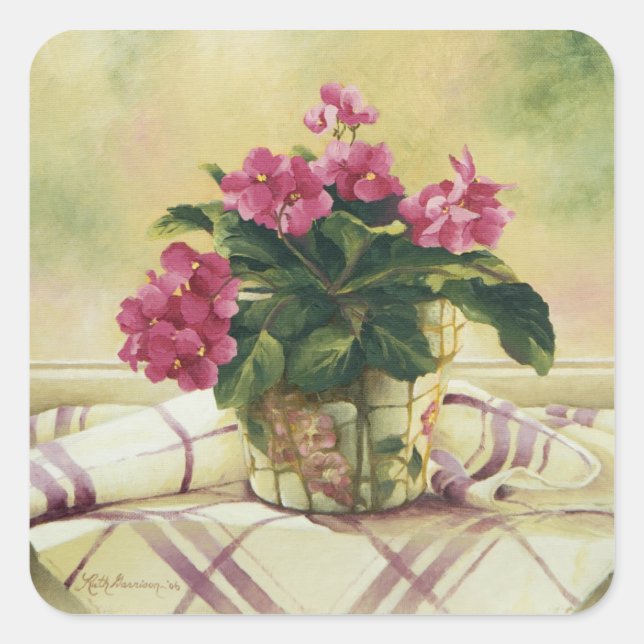 0511 African Violets in Mosaic Planter Square Sticker (Front)