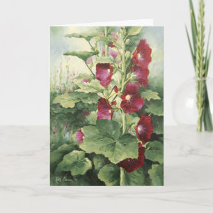 0536 Burgundy Hollyhocks Birthday Card