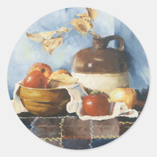 0541 Apples & Crockery on Quilt Classic Round Sticker