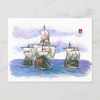 (057) La Nina, La Pinta, The Santa Maria Sailboats Postcard