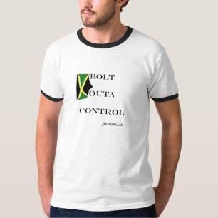 058 Jamaica T-shirt  (ringer)"Bolt Outa Control"