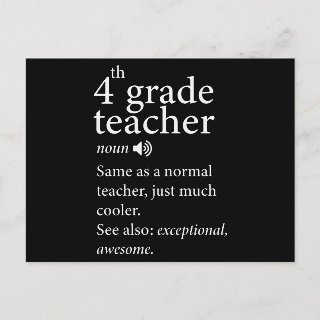 05 4th Grade Teacher Funny Definition Postcard (Front)