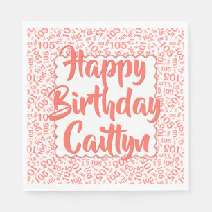 05 Birthday Number Pattern Scallops Coral/White Napkin