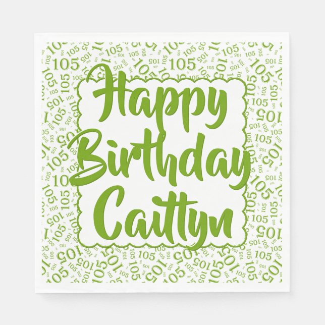 05 Birthday Number Pattern Scallops Green/White Napkin (Front)